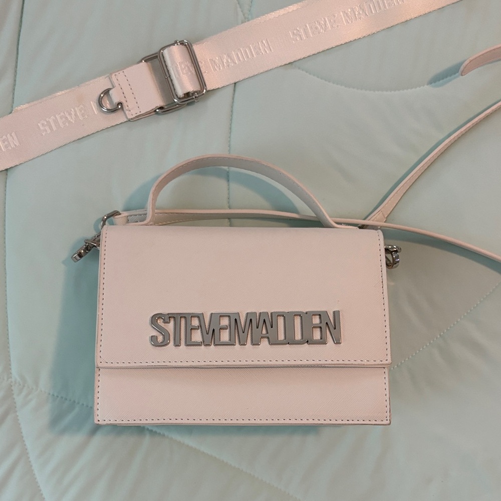 Steve Madden Cream Crossbody Bag with Silver Accents